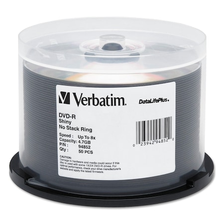 Verbatim DVD-R DataLifePlus, 4.7 GB, 8x, Spindle, Shiny Silver, PK50, 50PK 94852